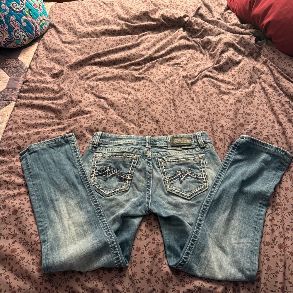 Miss Me Blue Boot Cut Jeans with Embellished Pockets